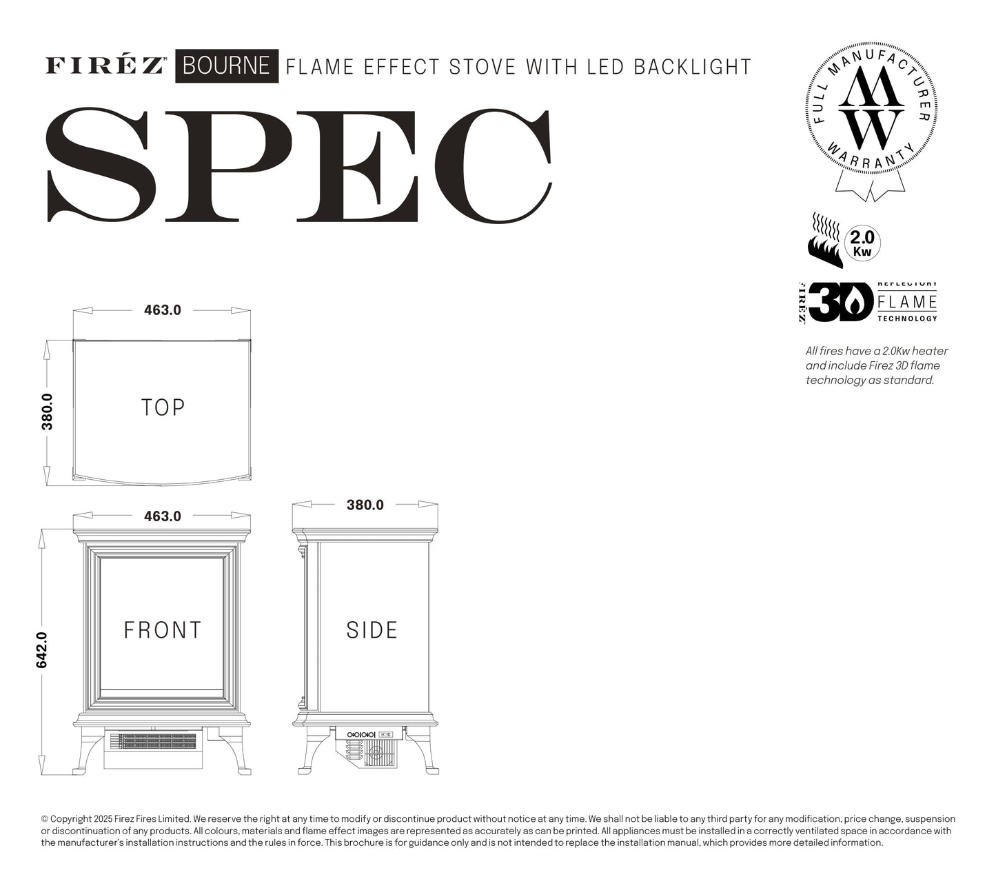 Firez Bourne stove spec