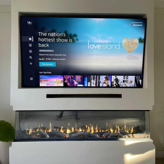 Media Wall HD visual fire interior design set up